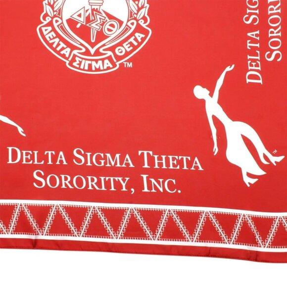 Delta Sigma Theta Sorority Scarf – Red & White Silky Square with Shield - Picture 3 of 5